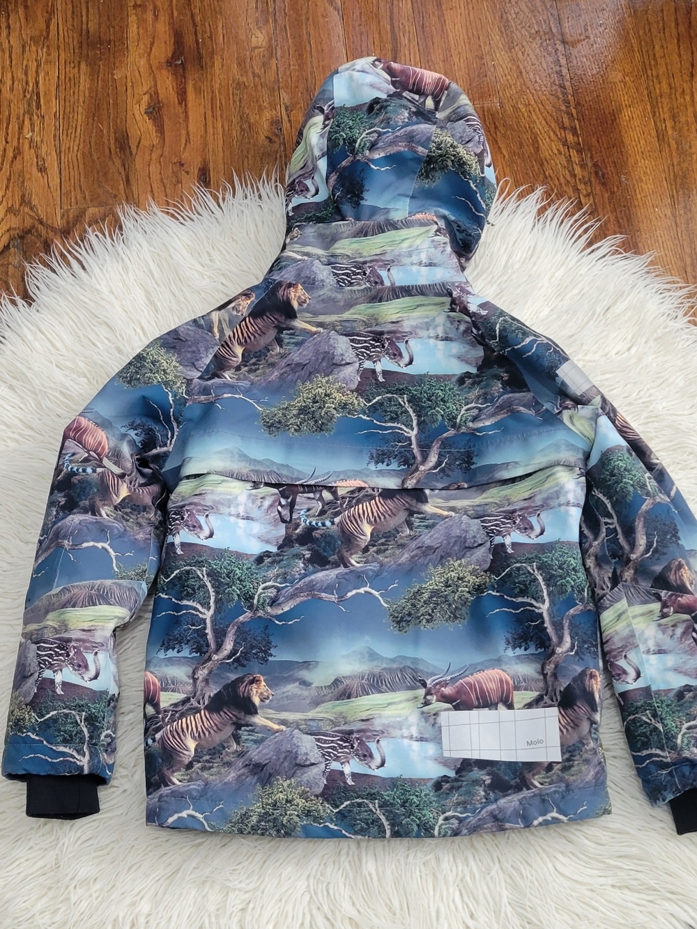 Molo Kids Blue Woodland Print Hooded Jacket - Picture 2 of 14